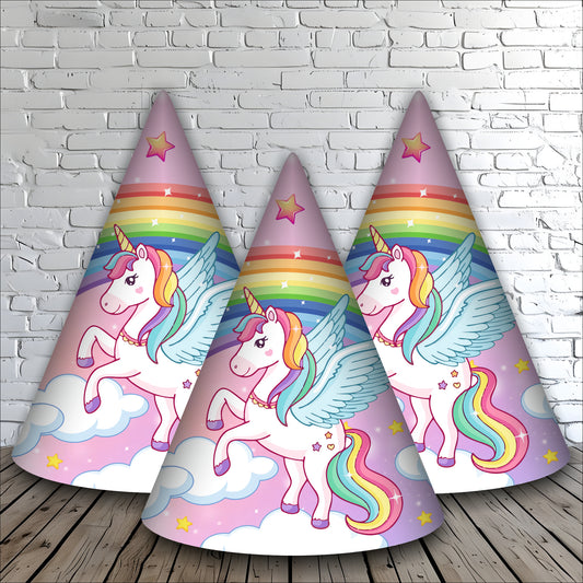 Unicorn Birthday Caps for Girls | Magical Party Hats with Glitter Horn | Unicorn Themed Party Caps
