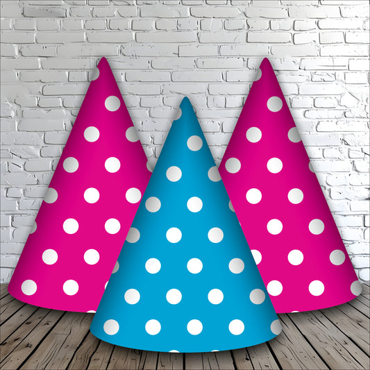 Blue & Pink Polka Dot Birthday Caps | Party Hats for Girls & Kids