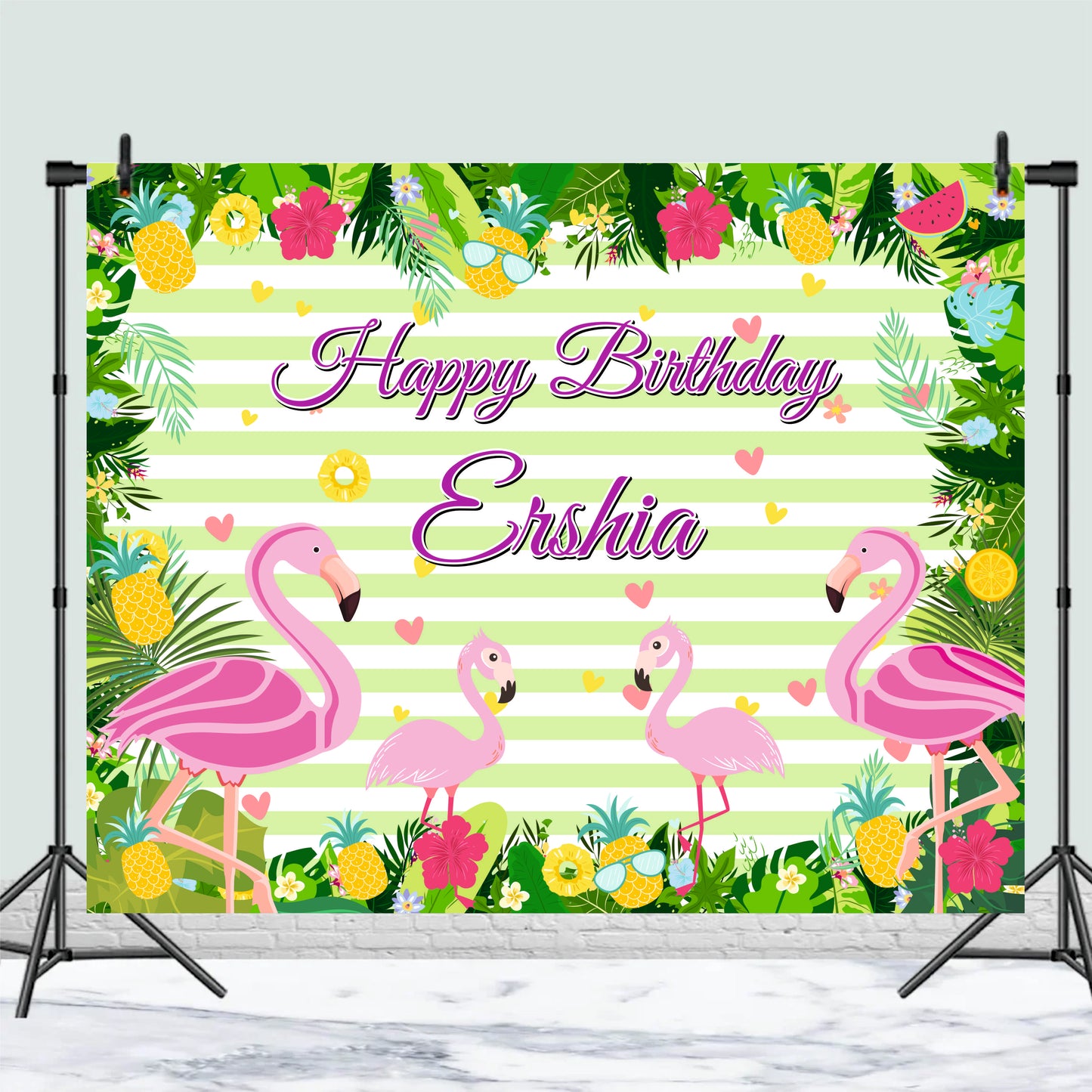 Customized Flamingo Happy Birthday Backdrops Theme Decoration for Kids & Adults