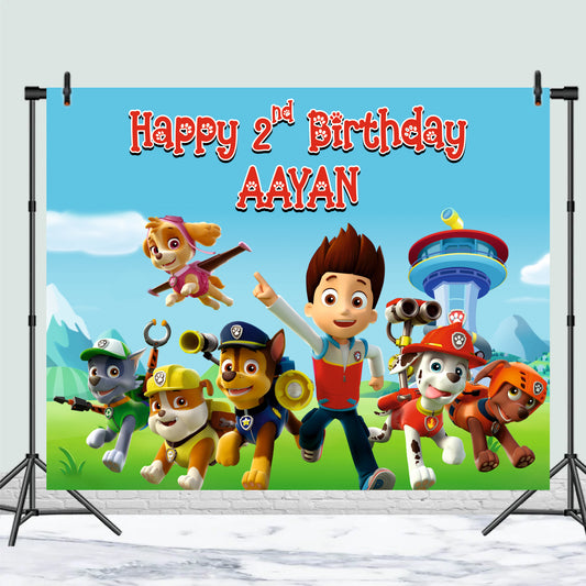 Customised Paw Patrol Theme Birthday Backdrop for Kids