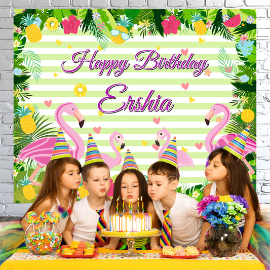 Customized Flamingo Happy Birthday Backdrops Theme Decoration for Kids & Adults