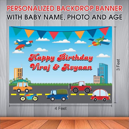 Customised Transport Birthday Backdrop Theme for Kids