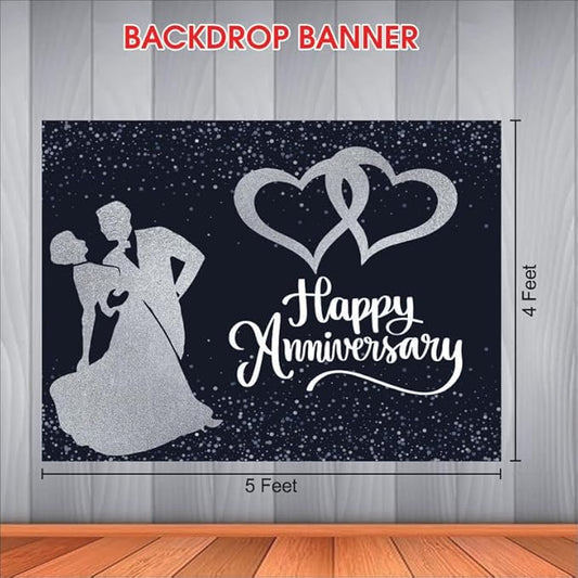 Silver Happy Anniversary Backdrop for Celebration