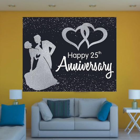 25th Silver Anniversary Backdrop for Photo Booth & Stage Decor