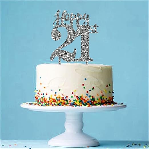 Acyrlic Silver Glitter Finish Couple Cake Topper for Decoration (Silver, 4.5X6.25 Inches)