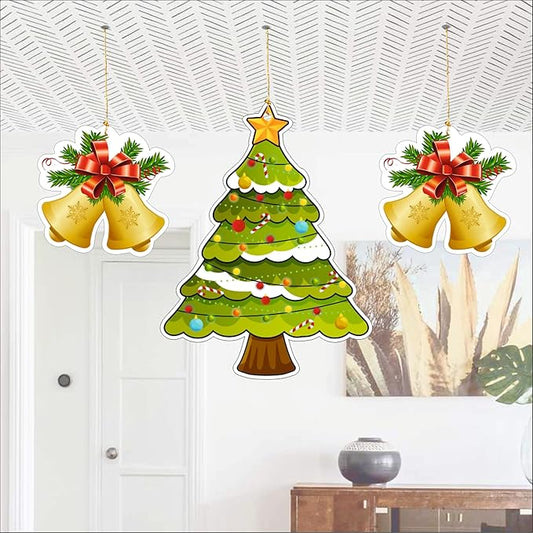 Christmas Hanging Danglers Paper Tree and Bells Ornaments