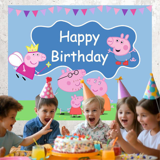 Peppa Pig Theme Birthday Backdrop for Kids