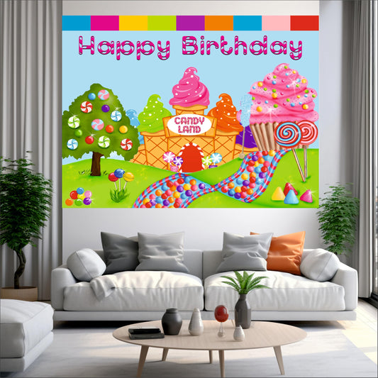 Candy Land Theme Birthday Backdrop for Kids
