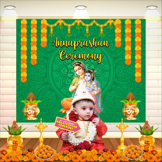 Green Annaprashan Decorative Theme Backdrop for Photoshoots