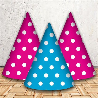 Blue & Pink Polka Dot Birthday Caps | Party Hats for Girls & Kids