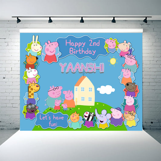 Customised Peppa Pig Theme Birthday Backdrop for Kids – 4×3 Feet