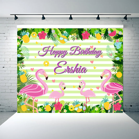 Customized Flamingo Happy Birthday Backdrops Theme Decoration for Kids & Adults