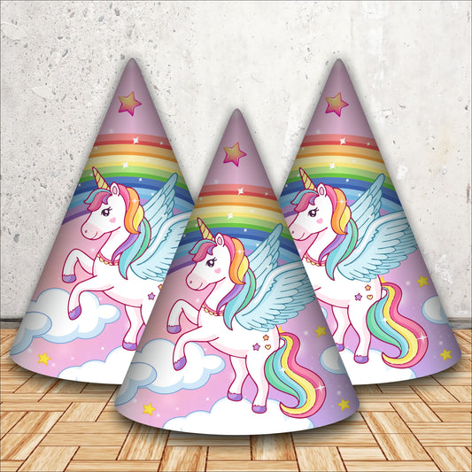 Unicorn Birthday Caps for Girls | Magical Party Hats with Glitter Horn | Unicorn Themed Party Caps