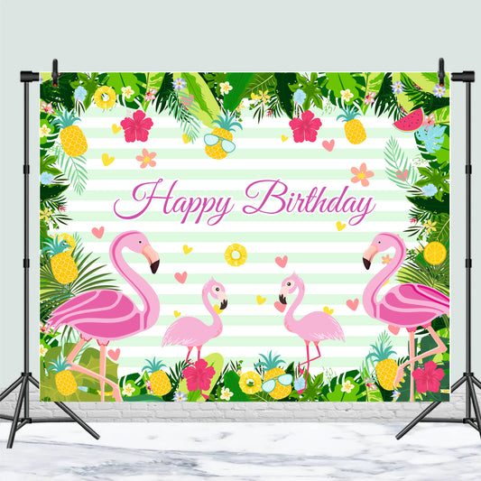 Flamingo Happy Birthday Backdrops Theme Decoration for Kids & Adults