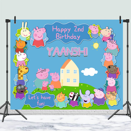 Customised Peppa Pig Theme Birthday Backdrop for Kids – 4×3 Feet