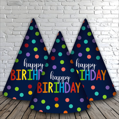 Happy Birthday Blue Polka Dot Caps | Party Hats for Girls & Kids