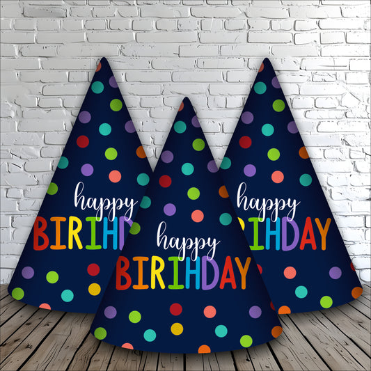 Happy Birthday Blue Polka Dot Caps | Party Hats for Girls & Kids