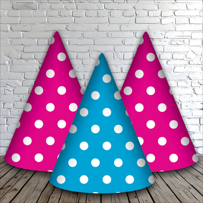 Blue & Pink Polka Dot Birthday Caps | Party Hats for Girls & Kids