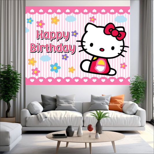 Kitty Theme Birthday Backdrop for Kids