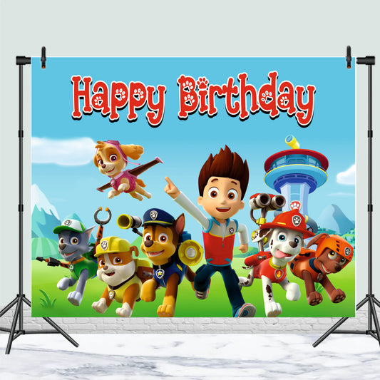 Paw Patrol Theme Birthday Backdrop for Kids
