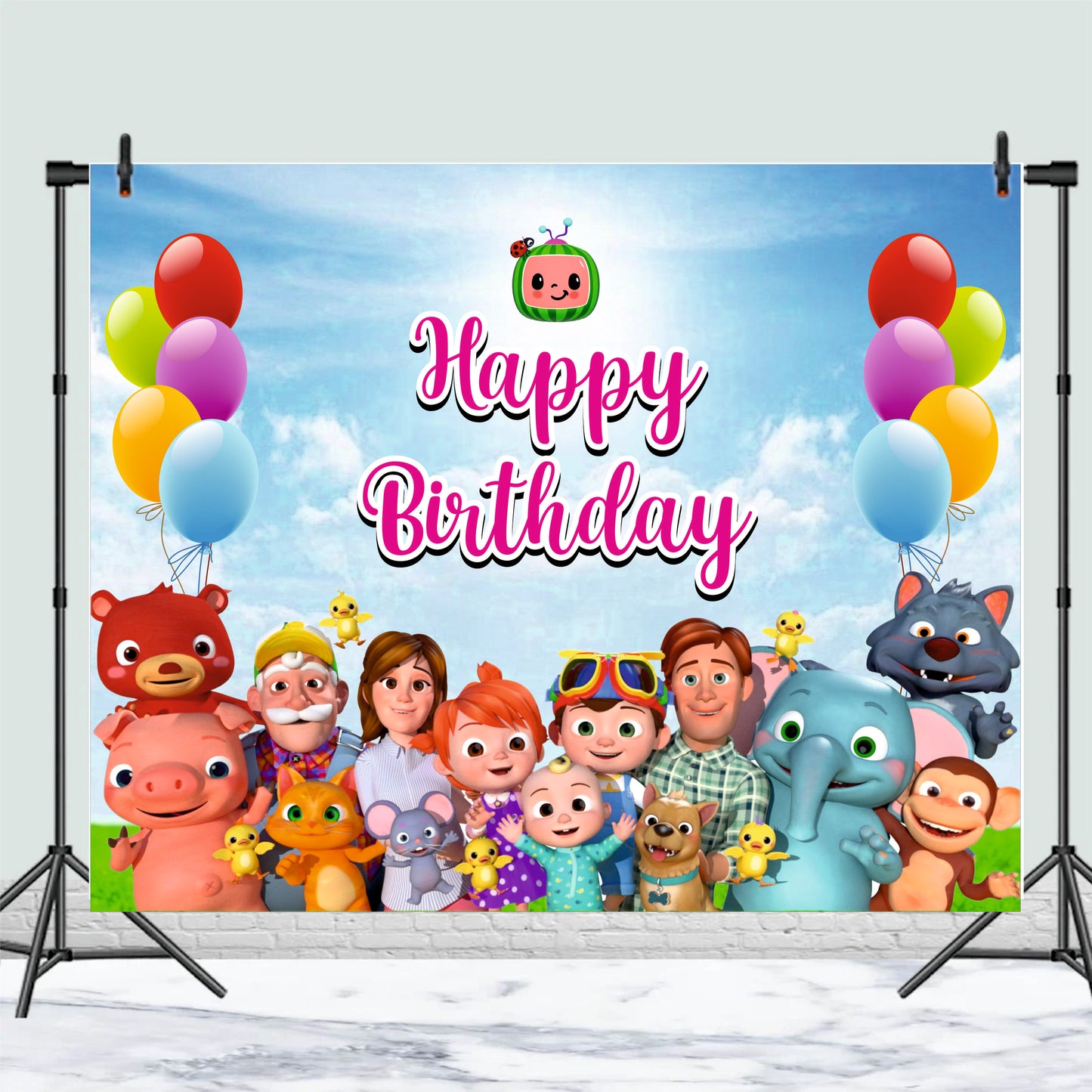Cocomelon Theme Birthday Backdrop for Kids