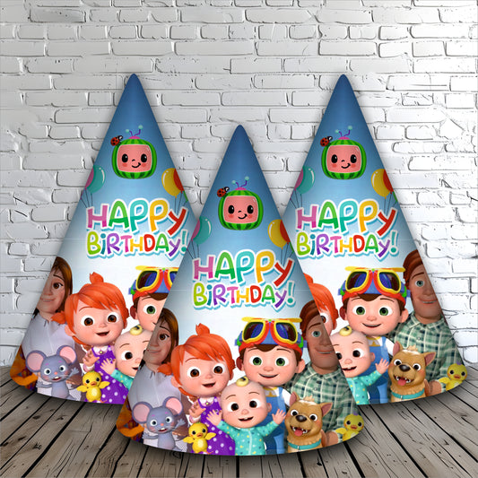 Cocomelon Happy Birthday Caps | Party Hats for Girls & Kids