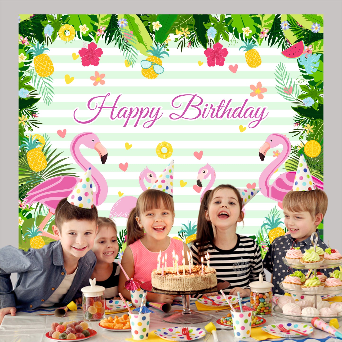 Flamingo Happy Birthday Backdrops Theme Decoration for Kids & Adults