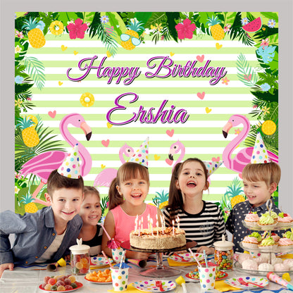 Customized Flamingo Happy Birthday Backdrops Theme Decoration for Kids & Adults