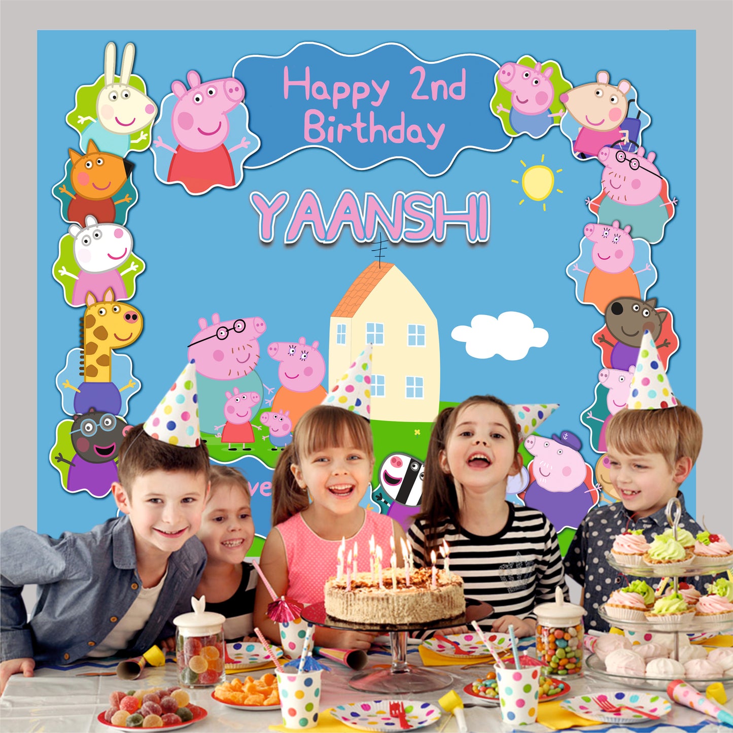 Customised Peppa Pig Theme Birthday Backdrop for Kids – 4×3 Feet