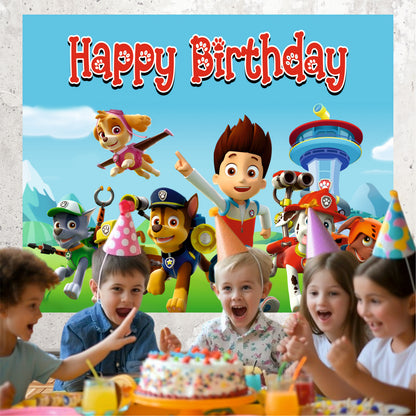 Paw Patrol Theme Birthday Backdrop for Kids