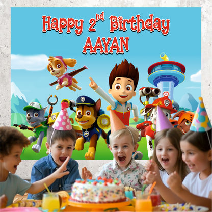 Customised Paw Patrol Theme Birthday Backdrop for Kids