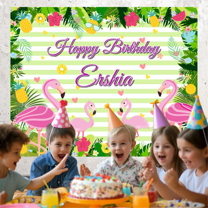 Customized Flamingo Happy Birthday Backdrops Theme Decoration for Kids & Adults
