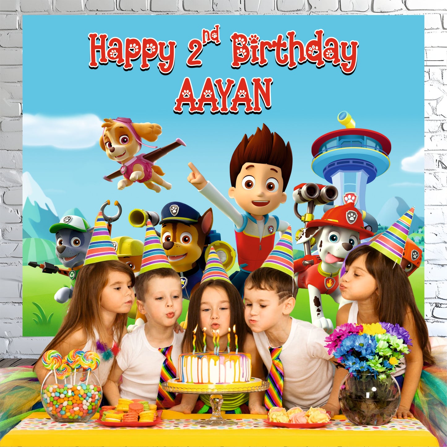 Customised Paw Patrol Theme Birthday Backdrop for Kids