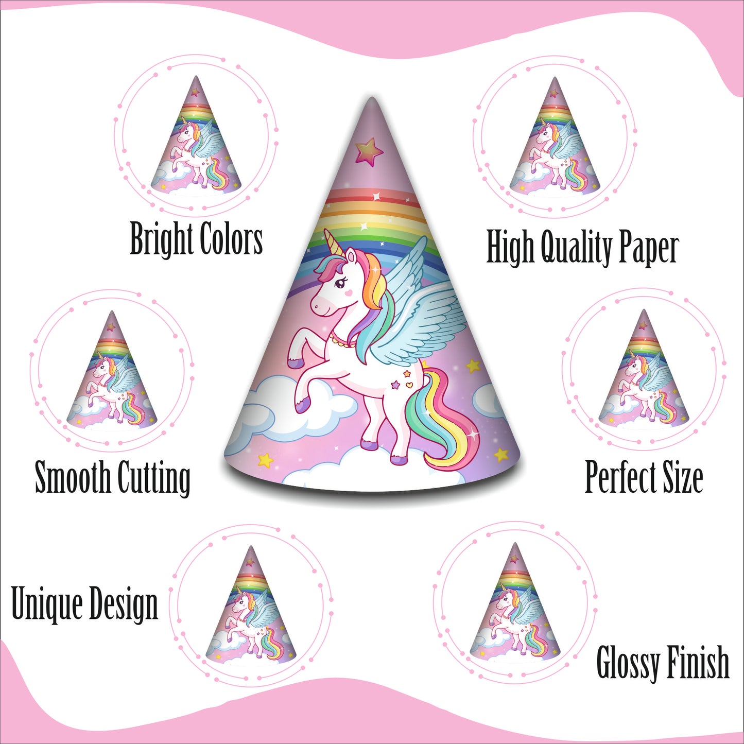 Unicorn Birthday Caps for Girls | Magical Party Hats with Glitter Horn | Unicorn Themed Party Caps