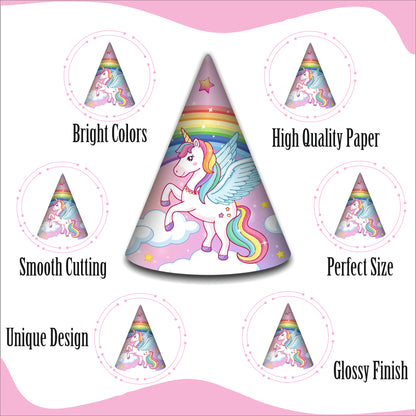 Unicorn Birthday Caps for Girls | Magical Party Hats with Glitter Horn | Unicorn Themed Party Caps