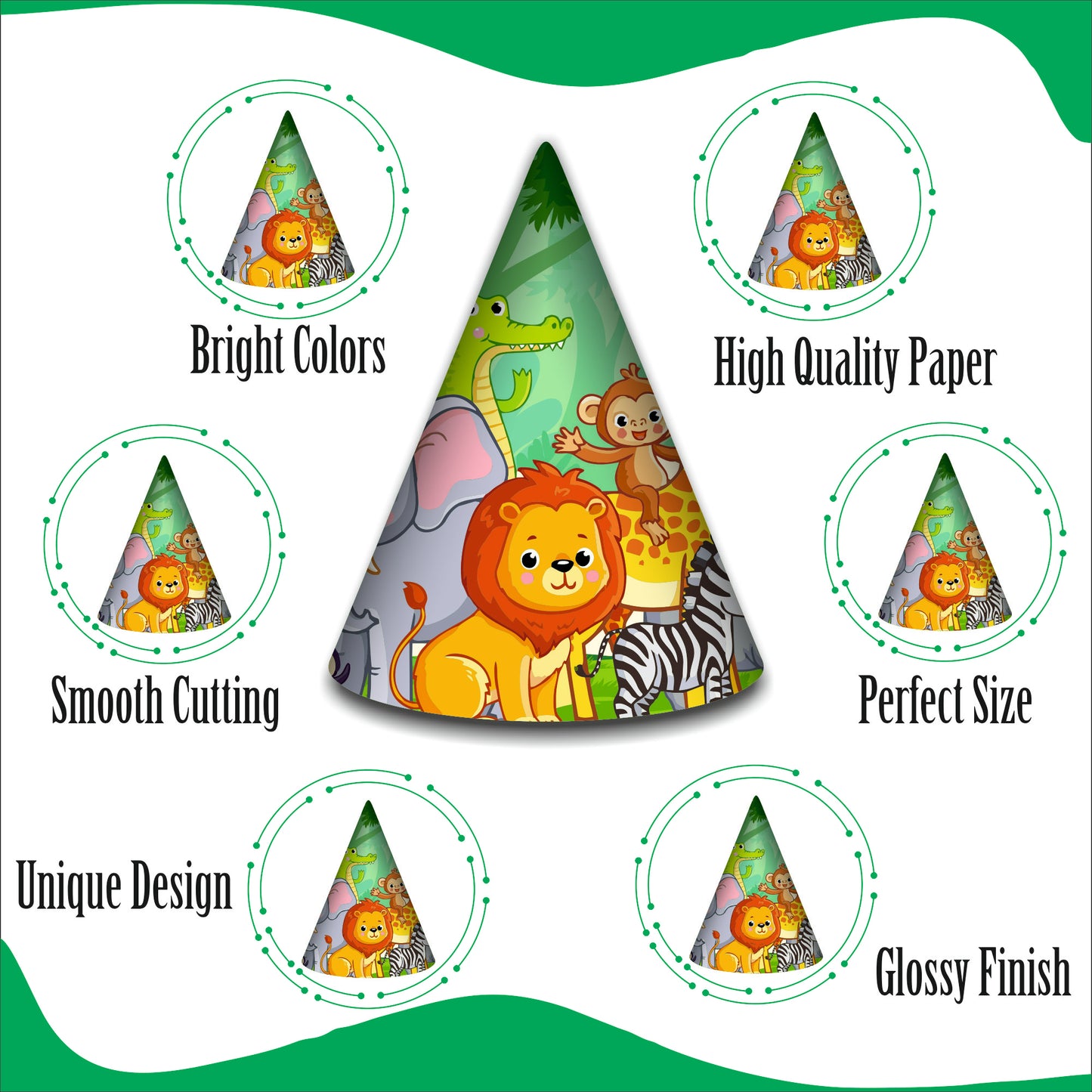 Jungle Caps for Theme Party | Animal Theme Caps for Girls & Boys | Birthday Cap for Kids