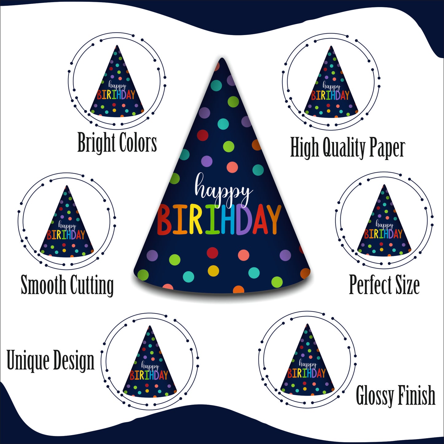Happy Birthday Blue Polka Dot Caps | Party Hats for Girls & Kids
