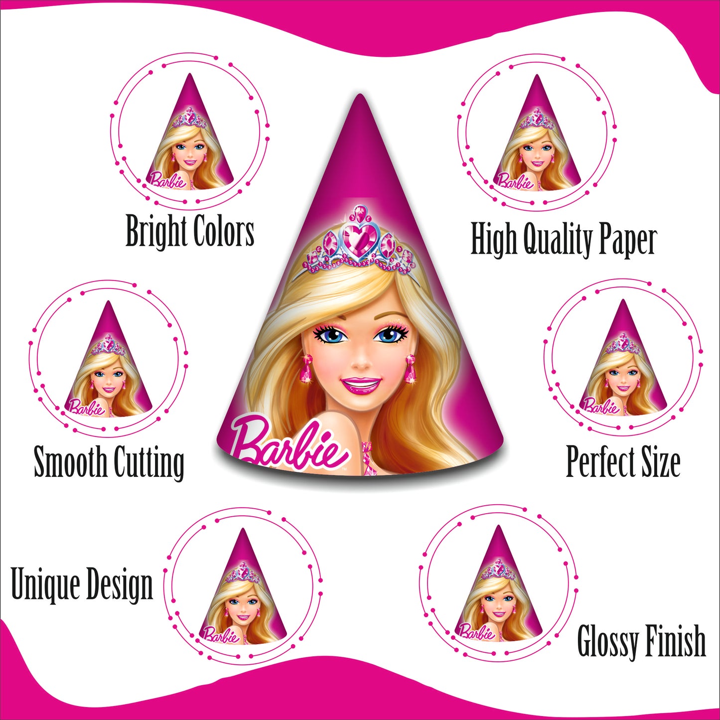 Barbie Birthday Caps for Kids – Princess Theme Birthday Party Supplies | Party Caps for Girls