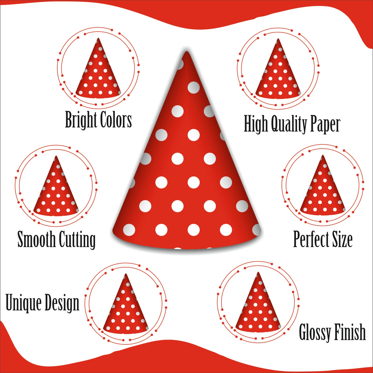 Red Polka Dot Party Caps | Party Hats for Girls & Kids