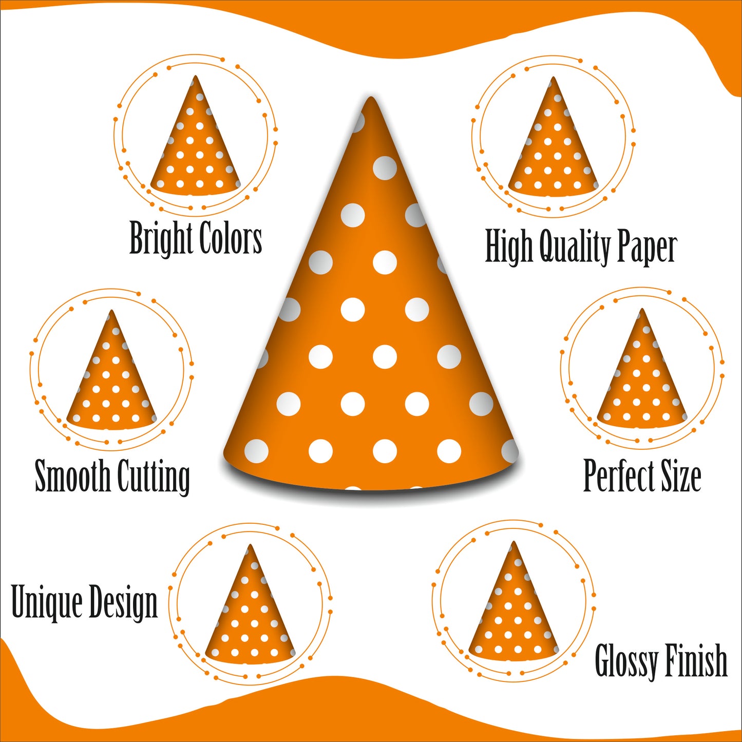 Orange Polka Dot Caps | Party Hats for Girls & Kids
