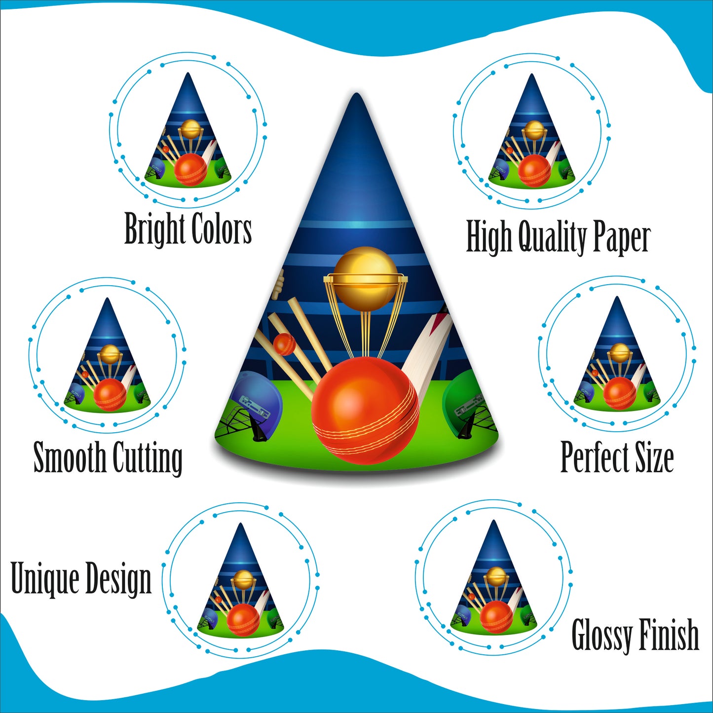 Cricket Caps for Birthday Theme Party | Cricket Theme Party Hats for Boys | Sports Theme Birthday Cap