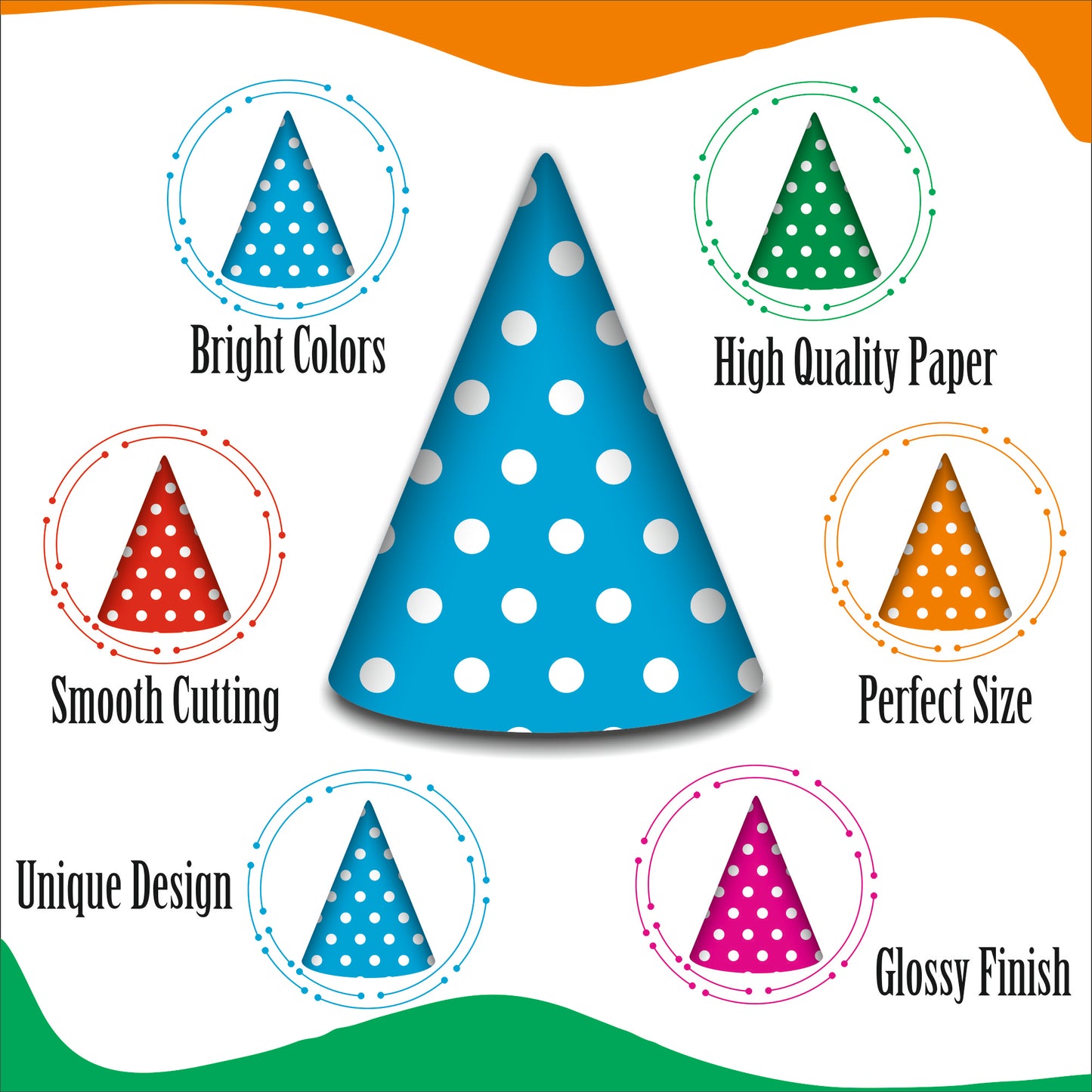 Multicolor Polka Dot Caps | Party Hats for Girls & Kids