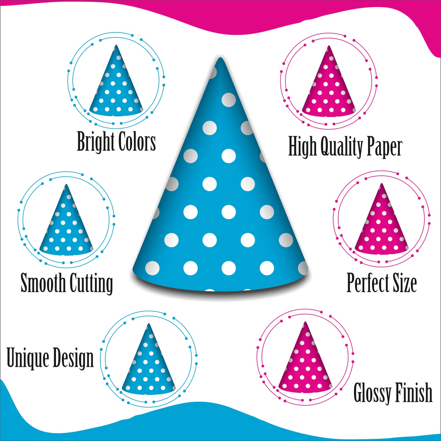 Blue & Pink Polka Dot Birthday Caps | Party Hats for Girls & Kids