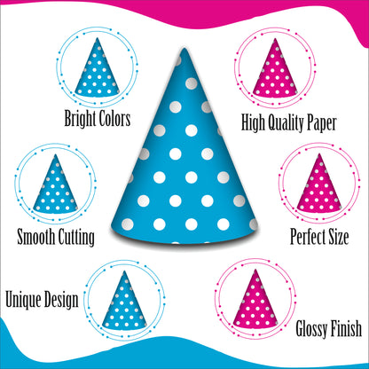 Blue & Pink Polka Dot Birthday Caps | Party Hats for Girls & Kids