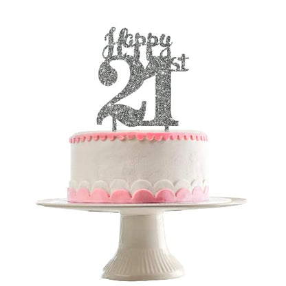 Acyrlic Silver Glitter Finish Couple Cake Topper for Decoration (Silver, 4.5X6.25 Inches)