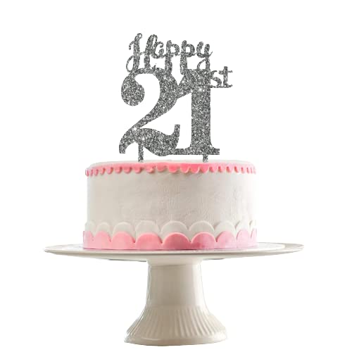 Acyrlic Silver Glitter Finish Couple Cake Topper for Decoration (Silver, 4.5X6.25 Inches)