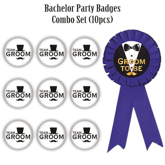 Team Groom Cute Badges for Wedding (Pack of 10 Pcs, Multicolor)