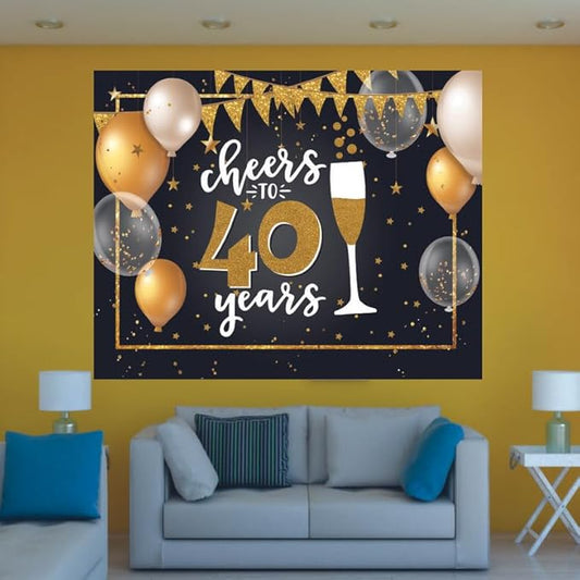 Cheers to 40 Years Anniversary Backdrop for Photo Booth & Stage Decor