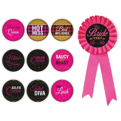 Team Bride Cute Badges Combo for Wedding (Pack of 10 Pcs, Multicolor)