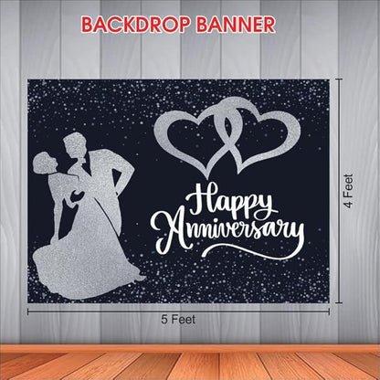 Silver Happy Anniversary Backdrop for Celebration